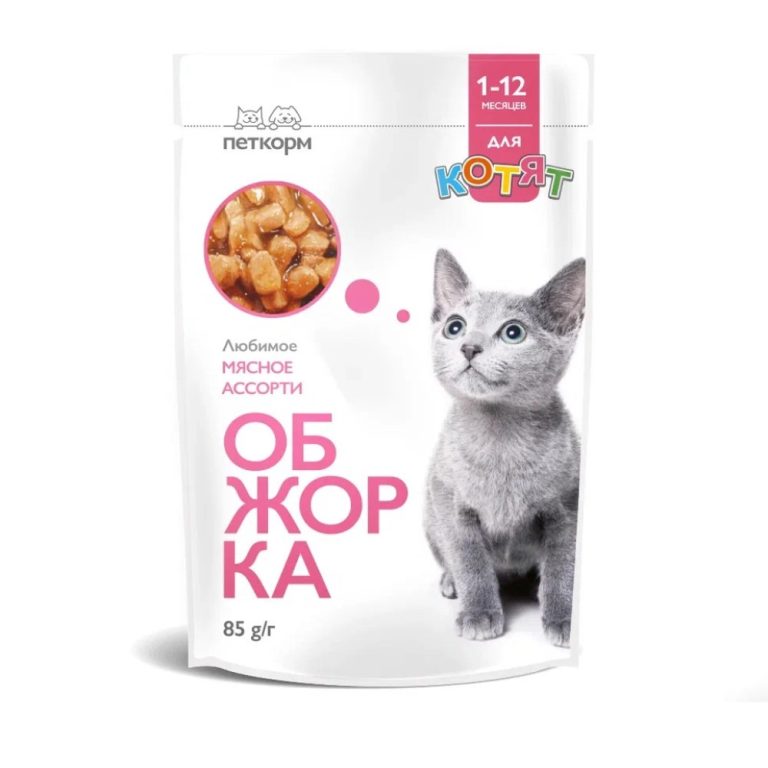 Корм для котят ОБЖОРКА кусочки в соусе с мясным ассорти пауч 85г Корм для котят ОБЖОРКА кусочки в соусе с мясным ассорти пауч 85г