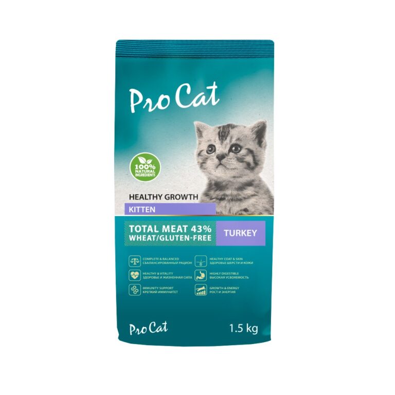 Корм для котят Pro Cat для здорового роста и энергии, индейка сух. 1,5кг Корм для котят Pro Cat для здорового роста и энергии, индейка сух. 1,5кг