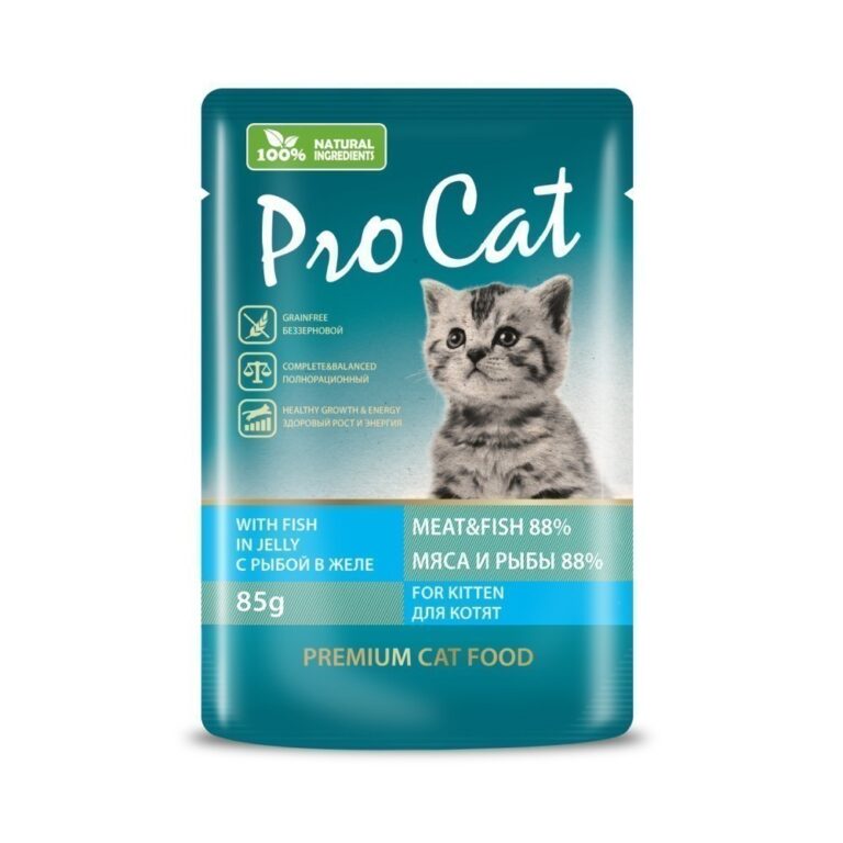 Корм для котят Pro Cat для здорового роста и энергии, с рыбой в желе пауч 85г Корм для котят Pro Cat для здорового роста и энергии, с рыбой в желе пауч 85г