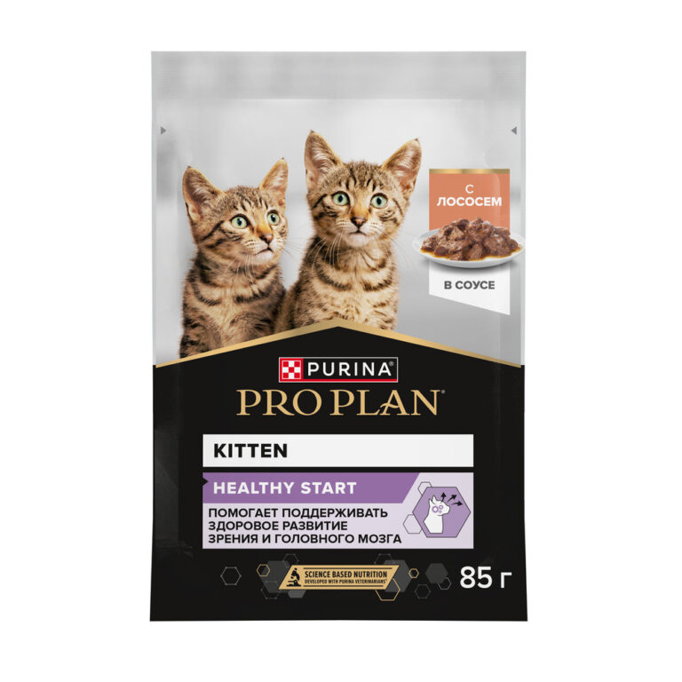 Корм для котят Pro Plan Healthy Start кусочки с лососем в соусе пауч 85г Корм для котят Pro Plan Healthy Start кусочки с лососем в соусе пауч 85г