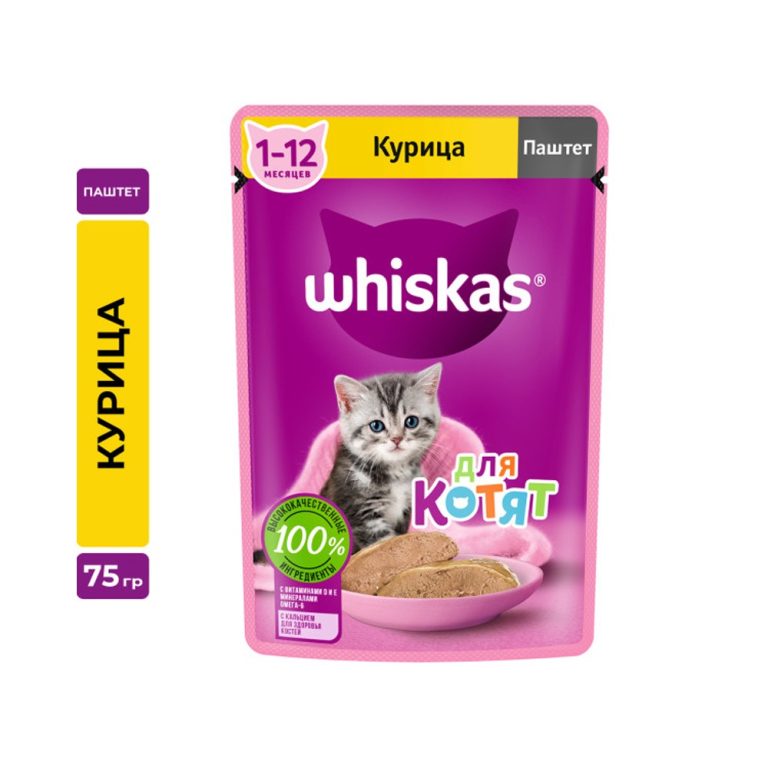 Корм для котят Whiskas курица паштет пауч 75г Корм для котят Whiskas курица паштет пауч 75г