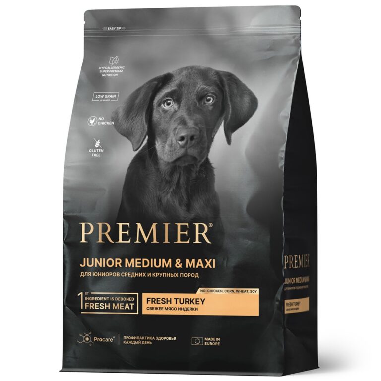 Корм для молодых собак PREMIER Dog для средних и крупных пород, свежее мясо индейки сух.1кг — цена и наличие Корм для молодых собак PREMIER Dog для средних и крупных пород, свежее мясо индейки сух.1кг