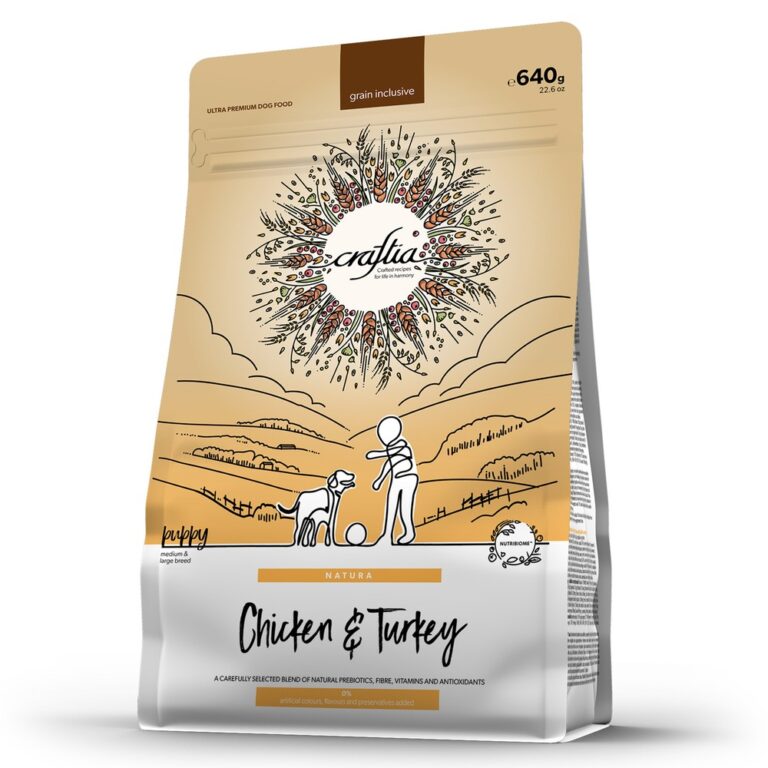 Корм для щенков CRAFTIA Natura для средних и крупных пород, из курицы и индейки сух. 640г — цена и наличие Корм для щенков CRAFTIA Natura для средних и крупных пород, из курицы и индейки сух. 640г
