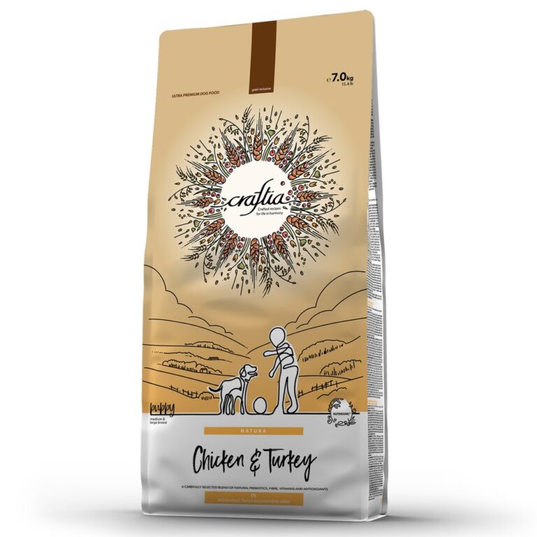 Корм для щенков CRAFTIA Natura для средних и крупных пород, из курицы и индейки сух. 7кг — цена и наличие Корм для щенков CRAFTIA Natura для средних и крупных пород, из курицы и индейки сух. 7кг