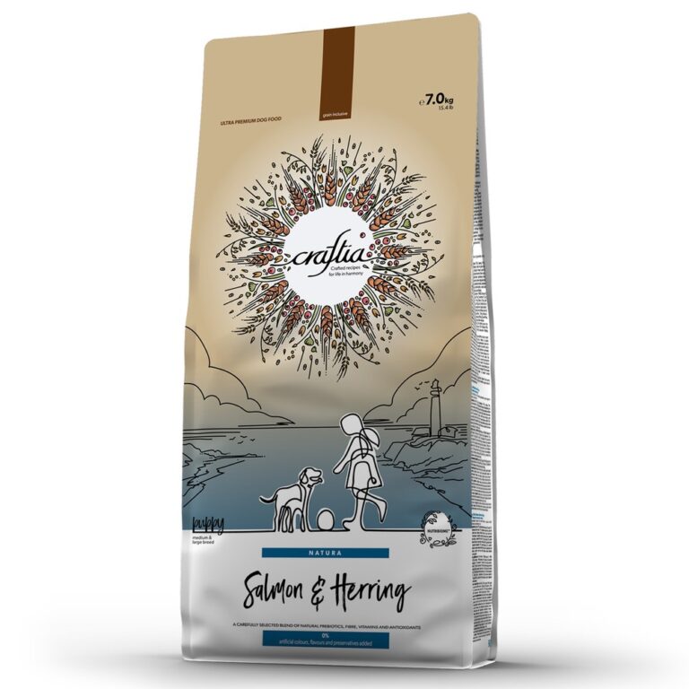 Корм для щенков CRAFTIA Natura для средних и крупных пород, из лосося и сельди сух. 7кг — цена и наличие Корм для щенков CRAFTIA Natura для средних и крупных пород, из лосося и сельди сух. 7кг