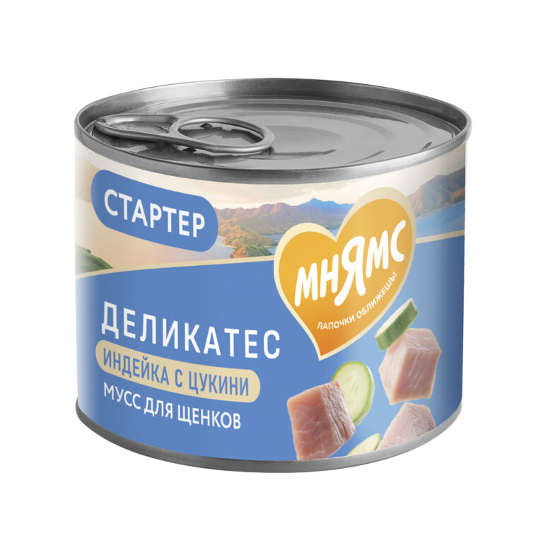Корм для щенков МНЯМС до 4 месяцев, "Мусс по-французски" паштет из индейки с цукини банка 200г Корм для щенков МНЯМС до 4 месяцев, "Мусс по-французски" паштет из индейки с цукини банка 200г