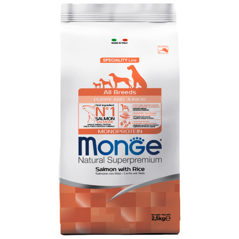 Корм для щенков Monge Dog Speciality Puppy&Junior лосось с рисом сух. 2,5кг