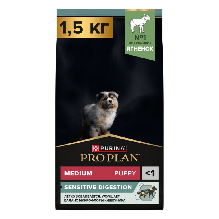 Корм для щенков Pro Plan Sensitive Digestion для средних пород с чув. пищевар., ягненок сух.1,5кг — цена и наличие Корм для щенков Pro Plan Sensitive Digestion для средних пород с чув. пищевар., ягненок сух.1,5кг