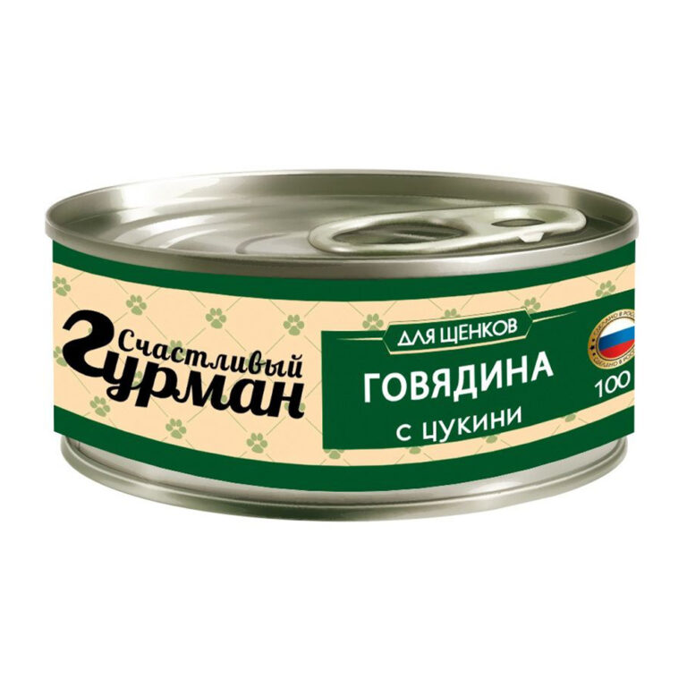 Корм для щенков СЧАСТЛИВЫЙ ГУРМАН Мясное ассорти с говядиной и цукини банка 100г