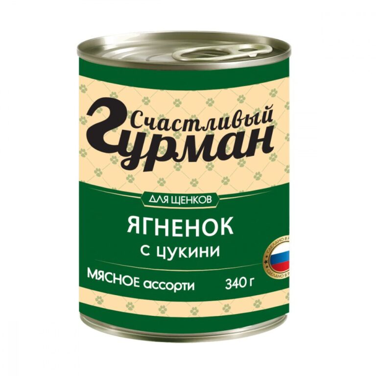 Корм для щенков СЧАСТЛИВЫЙ ГУРМАН Мясное ассорти с ягненком и цукини банка 340г Корм для щенков СЧАСТЛИВЫЙ ГУРМАН Мясное ассорти с ягненком и цукини банка 340г