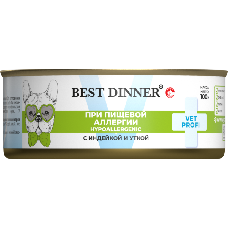 Корм для собак Best Dinner Exclusive Vet Profi Hypoallergenic при пищ.алл., инд. с уткой банка 100г