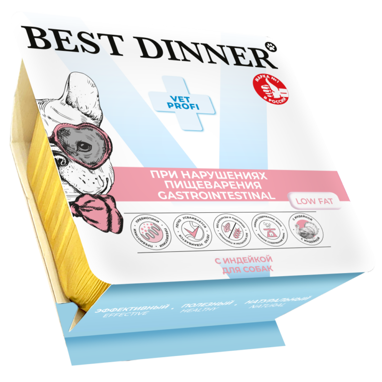 Корм для собак Best Dinner Vet Profi Gastrointestinal Low Fat при забол.ЖКТ, пашт.с инд. ламист.100г — цена и наличие Корм для собак Best Dinner Vet Profi Gastrointestinal Low Fat при забол.ЖКТ, пашт.с инд. ламист.100г