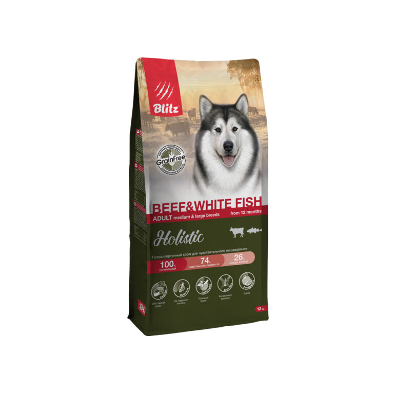 Корм для собак Blitz Holistic говядина с белой рыбой сух. 12кг