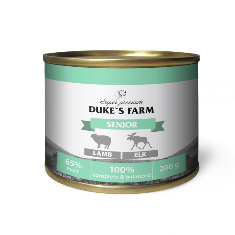 Корм для собак DUKE'S FARM для пожилых, паштет из ягненка с лосем банка 200г Корм для собак DUKE’S FARM для пожилых, паштет из ягненка с лосем банка 200г