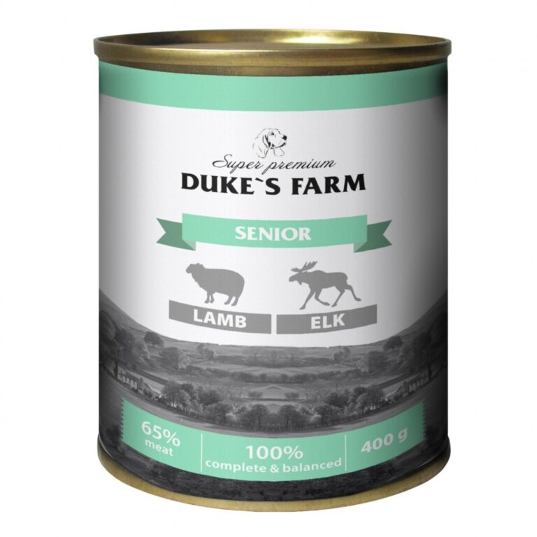 DUKE'S FARM Корм для собак DUKE’S FARM для пожилых, паштет из ягненка с лосем банка 400г