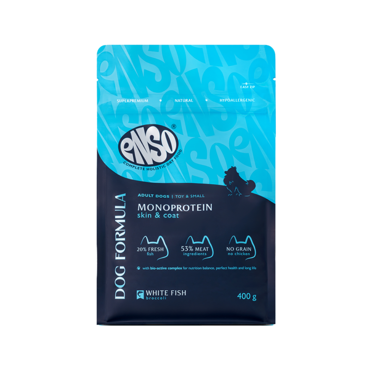 Корм для собак ENSO formula Monoprotein для мелк. и мин.пород, с белой рыбой и брокколи сух. 400г Корм для собак ENSO formula Monoprotein для мелк. и мин.пород, с белой рыбой и брокколи сух. 400г