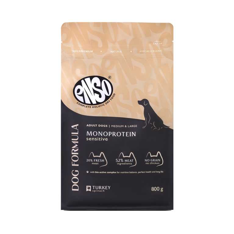 Корм для собак ENSO formula Monoprotein для ср. и кр.пород, с индейкой и шпинатом сух. 800г