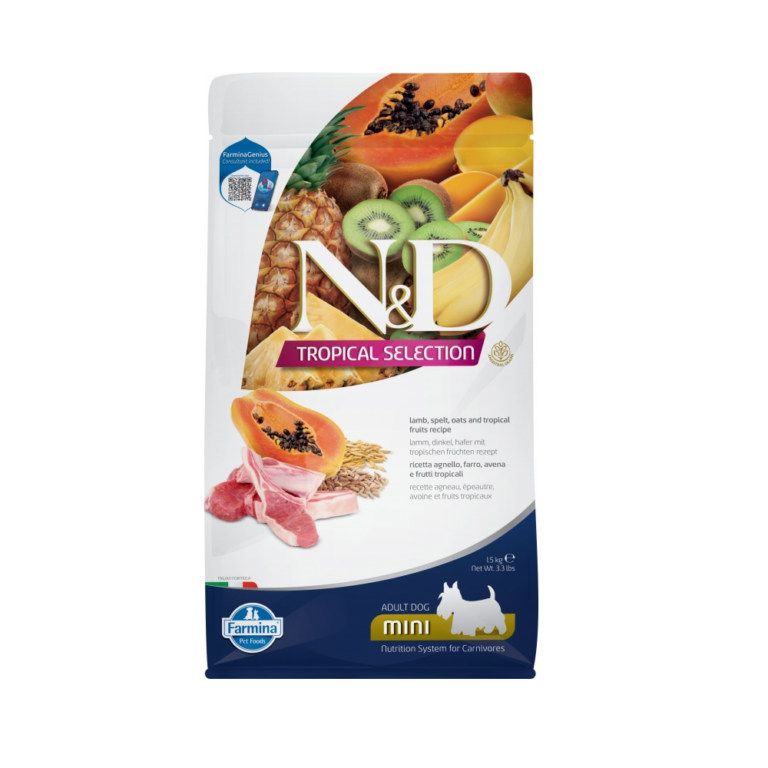 Корм для собак Farmina N&D Tropical Selection Dog для мелких пород, ягненок сух. 1,5кг — цена и наличие Корм для собак Farmina N&D Tropical Selection Dog для мелких пород, ягненок сух. 1,5кг