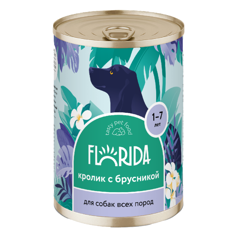 Корм для собак FLORIDA Кролик с брусникой банка 400г