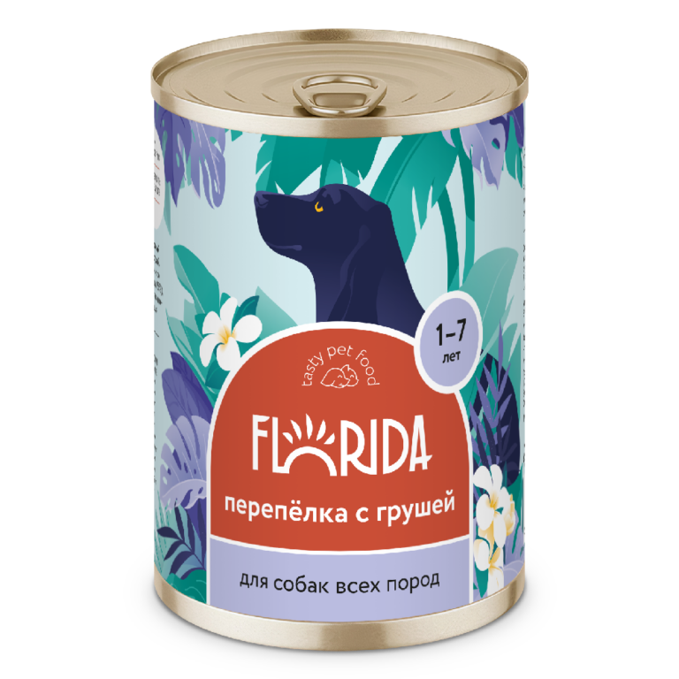Корм для собак FLORIDA Перепёлка с грушей банка 400г — цена и наличие Корм для собак FLORIDA Перепёлка с грушей банка 400г