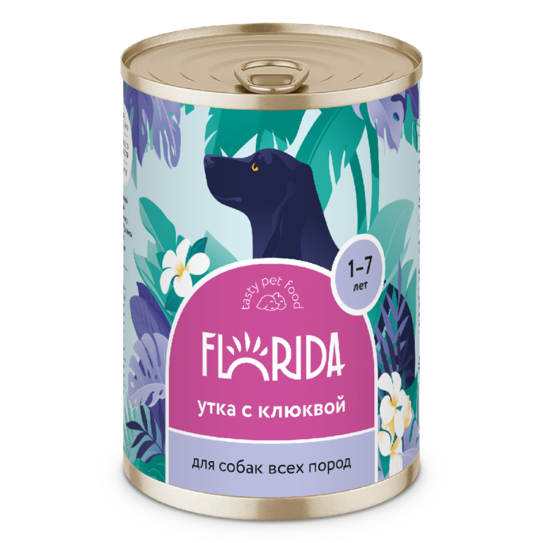 Корм для собак FLORIDA Утка с клюквой банка 400г Корм для собак FLORIDA Утка с клюквой банка 400г
