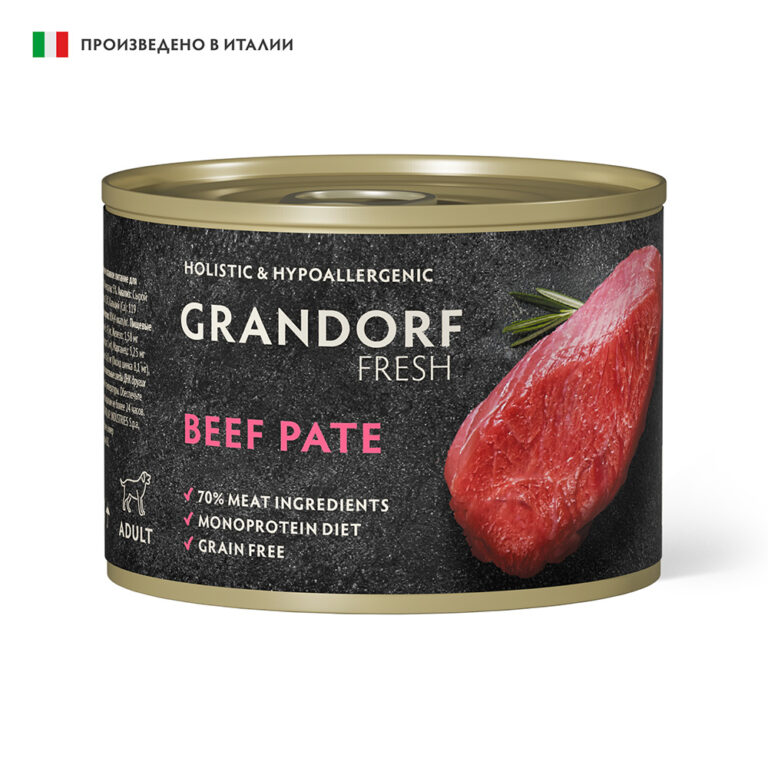 Корм для собак GRANDORF FRESH Паштет из говядины банка 200г Корм для собак GRANDORF FRESH Паштет из говядины банка 200г