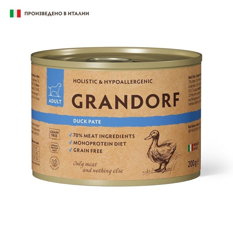 Корм для собак GRANDORF Паштет из утки банка 200г Корм для собак GRANDORF Паштет из утки банка 200г