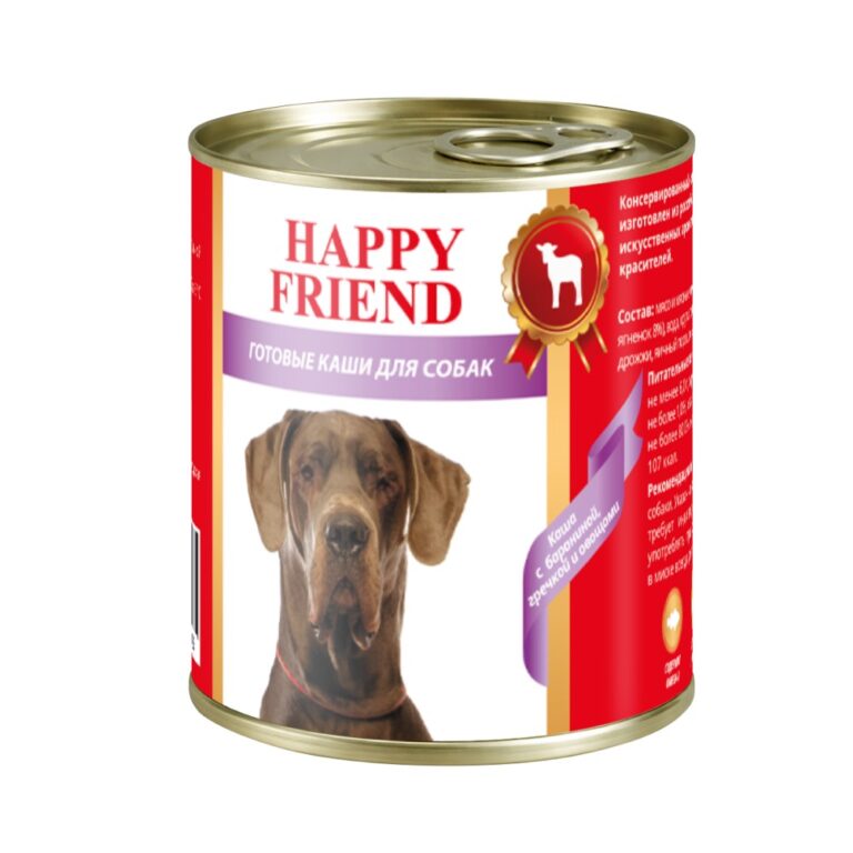 Корм для собак HAPPY FRIEND Каша Мясное ассорти с бараниной, гречкой и овощами банка 525г