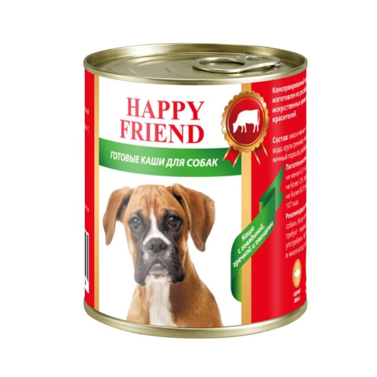 Корм для собак HAPPY FRIEND Каша Мясное ассорти с говядиной, гречкой и овощами банка 525г — цена и наличие Корм для собак HAPPY FRIEND Каша Мясное ассорти с говядиной, гречкой и овощами банка 525г