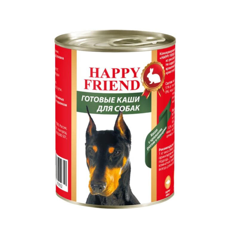 Корм для собак HAPPY FRIEND Каша Мясное ассорти с кроликом, рисом и овощами банка 338г
