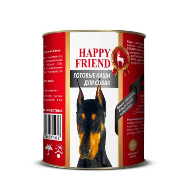 Корм для собак HAPPY FRIEND Каша с олениной, бурым рисом и овощами 340г Корм для собак HAPPY FRIEND Каша с олениной, бурым рисом и овощами 340г