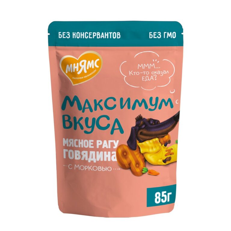 Корм для собак МНЯМС Максимум вкуса мясное рагу с говядиной и морковью пауч 85г