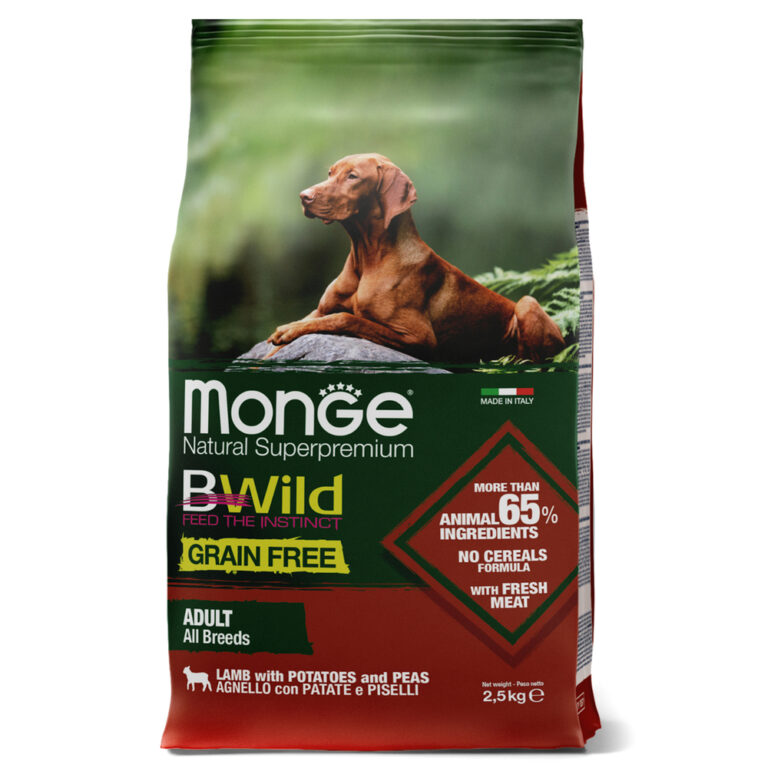 Корм для собак Monge Dog BWild Grain Free мясо ягненка с картофелем сух. 2,5кг — цена и наличие Корм для собак Monge Dog BWild Grain Free мясо ягненка с картофелем сух. 2,5кг