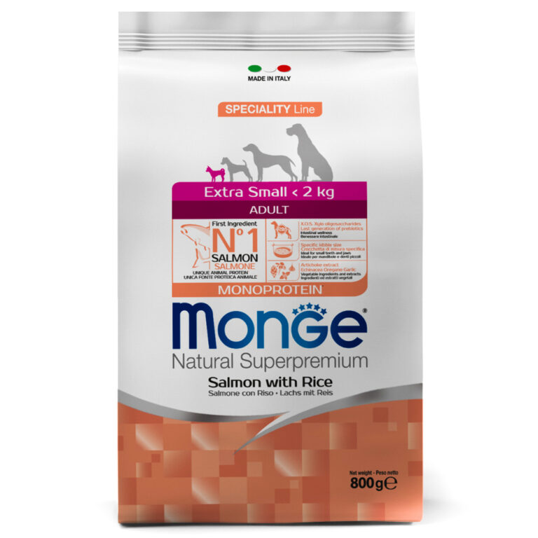 Корм для собак Monge Dog Speciality Extra Small для миниатюрных пород лосось с рисом сух. 800г