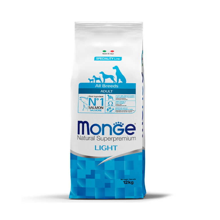 Корм для собак Monge Dog Speciality Light для всех пород низкокалорийный, лосось, рис сух. 12кг — цена и наличие Корм для собак Monge Dog Speciality Light для всех пород низкокалорийный, лосось, рис сух. 12кг