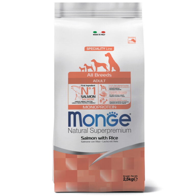 Корм для собак Monge Dog Speciality лосось с рисом сух. 2,5кг — цена и наличие Корм для собак Monge Dog Speciality лосось с рисом сух. 2,5кг