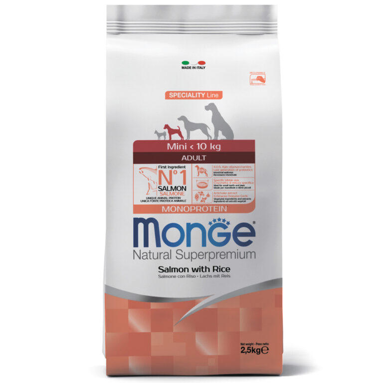 Корм для собак Monge Dog Speciality Mini для мелких пород лосось с рисом сух. 2,5кг