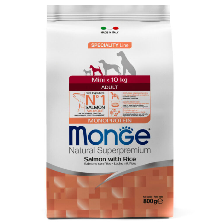 Корм для собак Monge Dog Speciality Mini для мелких пород лосось с рисом сух. 800г