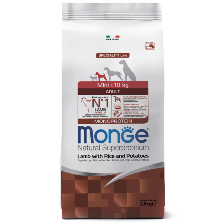 Корм для собак Monge Dog Speciality Mini для мелких пород ягненок с рисом и картофелем сух. 2,5кг — цена и наличие Корм для собак Monge Dog Speciality Mini для мелких пород ягненок с рисом и картофелем сух. 2,5кг