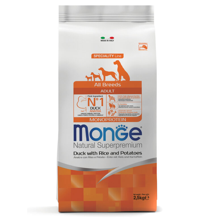 Корм для собак Monge Dog Speciality утка с рисом и картофелем сух. 2,5кг — цена и наличие Корм для собак Monge Dog Speciality утка с рисом и картофелем сух. 2,5кг