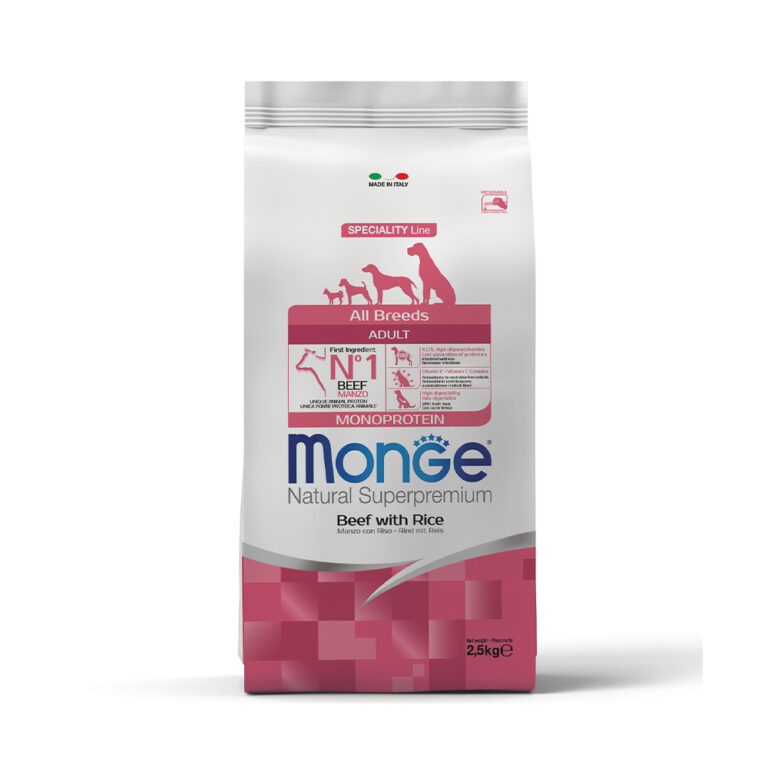 Корм для собак Monge Monoprotein говядина с рисом сух. 2,5кг — цена и наличие Корм для собак Monge Monoprotein говядина с рисом сух. 2,5кг