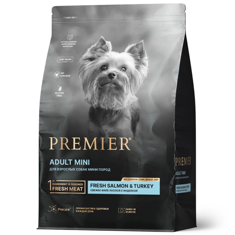 Корм для собак PREMIER Dog для мелких пород, свежее филе лосося с индейкой сух.1кг — цена и наличие Корм для собак PREMIER Dog для мелких пород, свежее филе лосося с индейкой сух.1кг