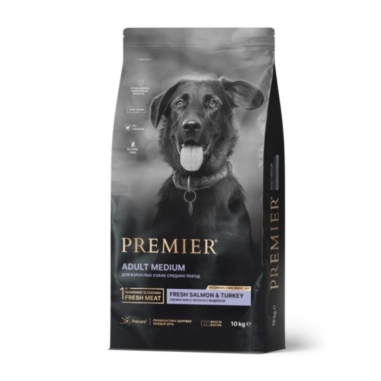 Корм для собак PREMIER Dog для средних пород, свежее филе лосося с индейкой сух. 10кг