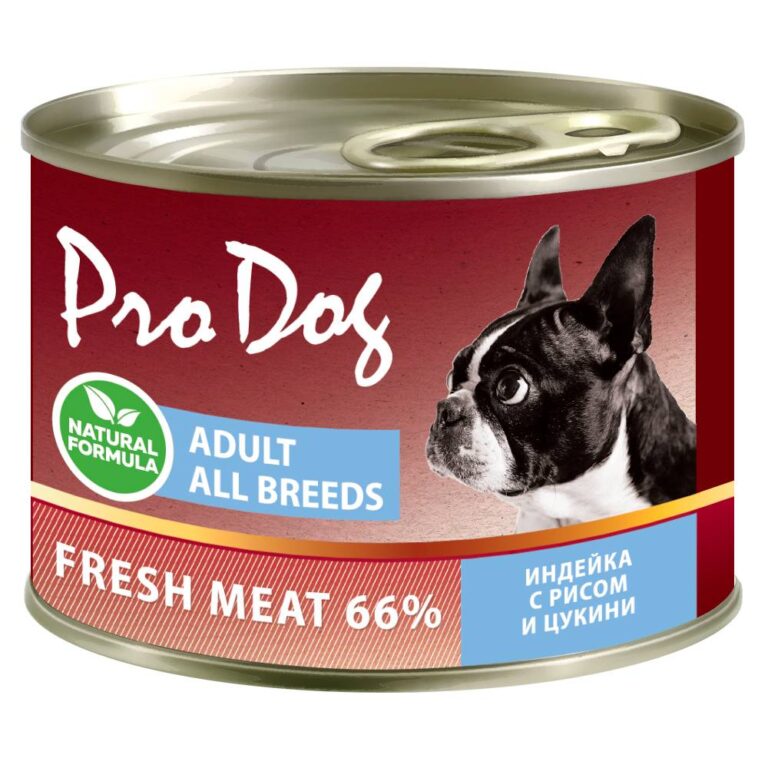 Корм для собак PRO DOG индейка, рис, цукини банка 200г