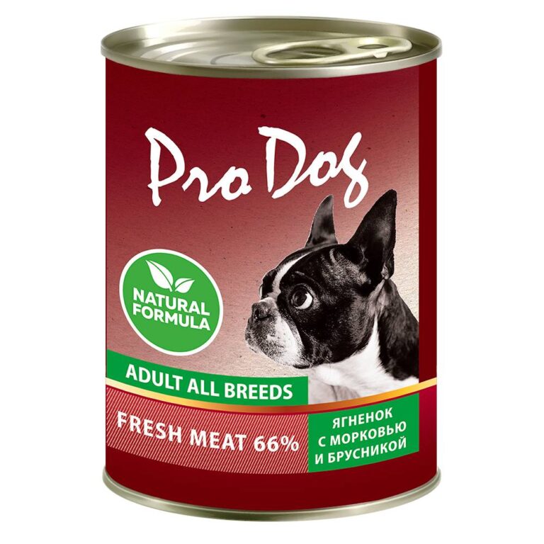 Корм для собак PRO DOG ягненок, морковь, брусника банка 400г