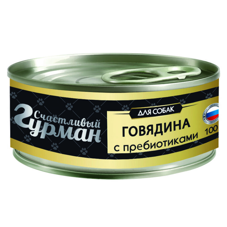 Корм для собак СЧАСТЛИВЫЙ ГУРМАН Говядина натуральная с пребиотиком в желе банка 100г