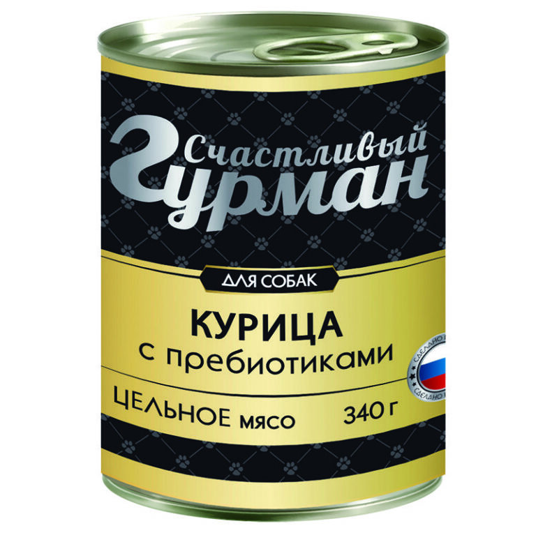 Корм для собак СЧАСТЛИВЫЙ ГУРМАН Курица натуральная с пребиотиком в желе банка 340г