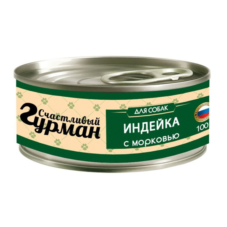 Корм для собак СЧАСТЛИВЫЙ ГУРМАН Мясное ассорти с индейкой и морковью банка 100г