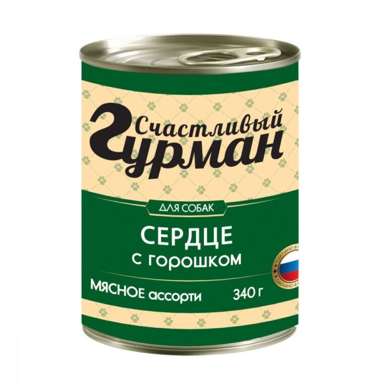 Корм для собак СЧАСТЛИВЫЙ ГУРМАН Мясное ассорти с сердцем и горошком банка 340г