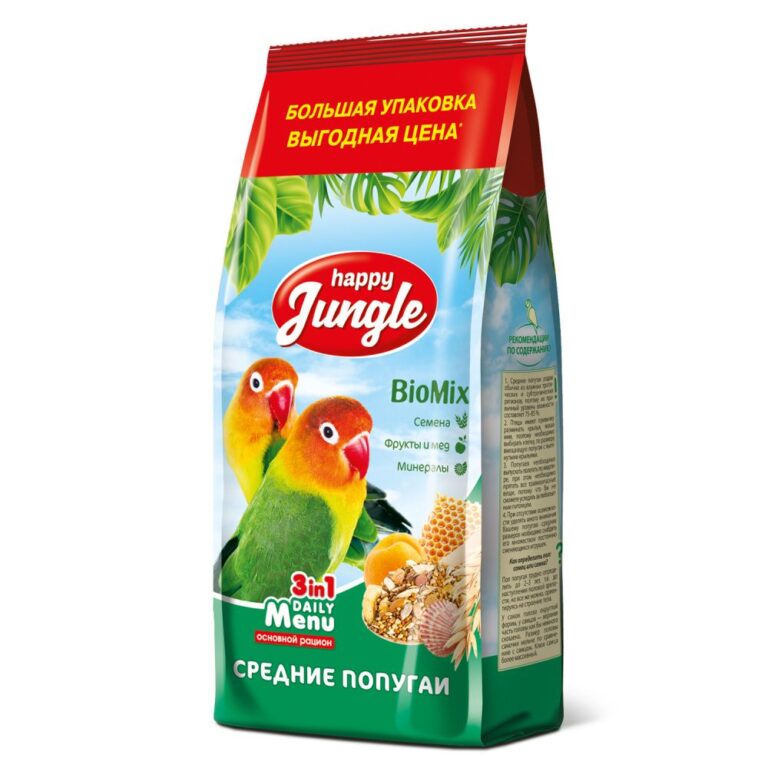 Корм для средних попугаев HAPPY JUNGLE 900г